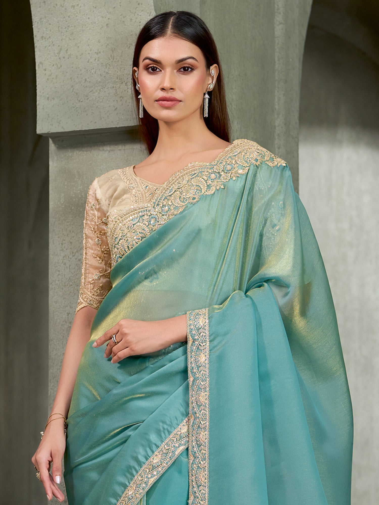 Light Blue Tissue saree – detail view 2