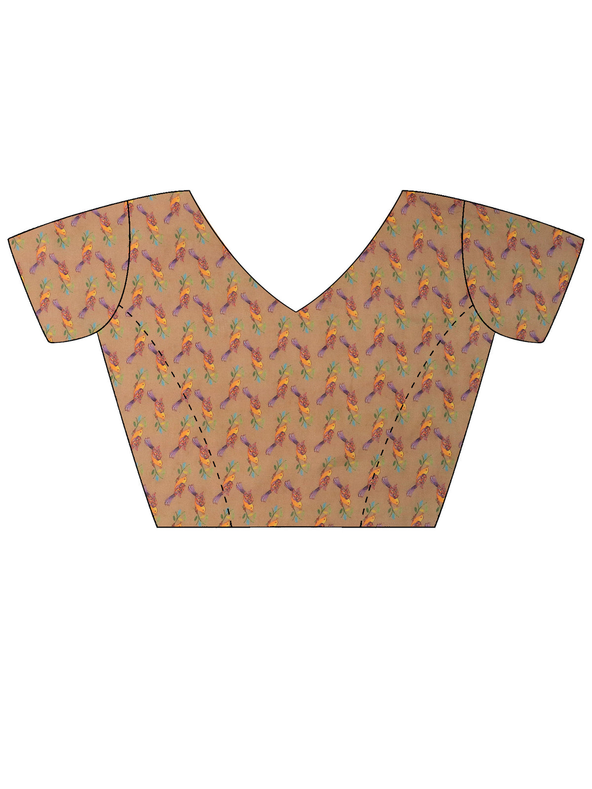 Unstitched taupe linen blend blouse piece with botanical design