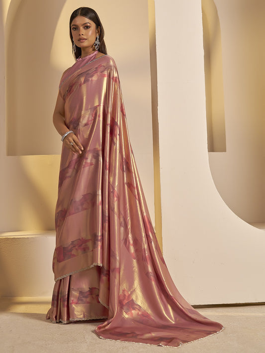 Lavender satin silk saree view 1