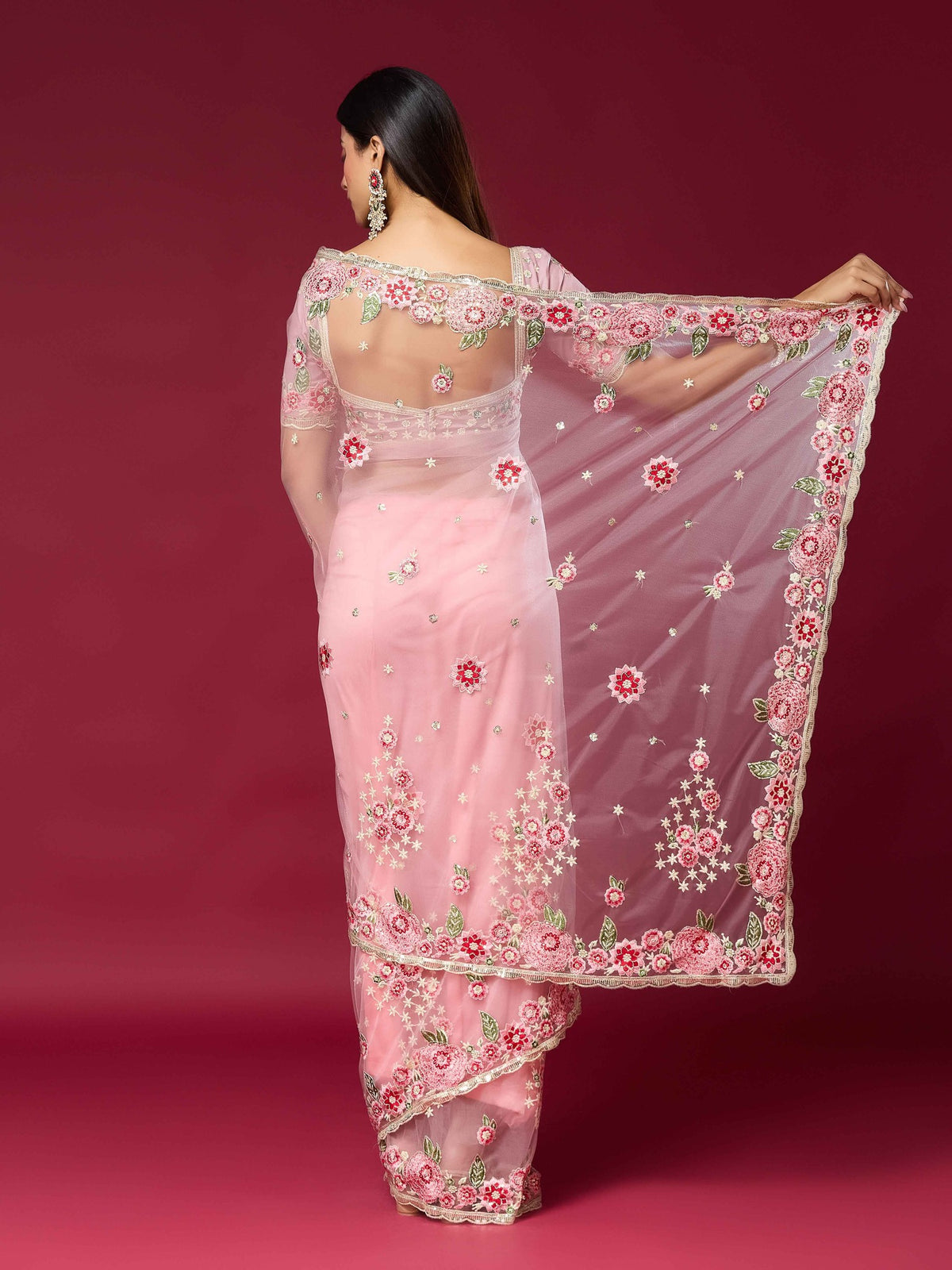 Pink Net saree – detail view 5