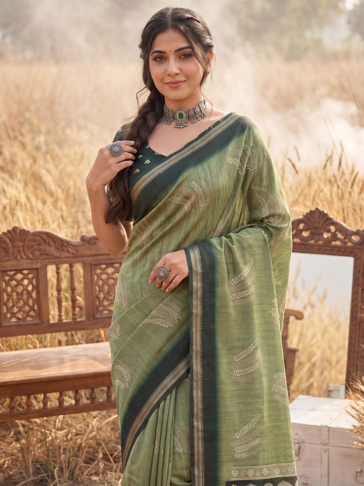 Light Green Tussar Silk saree – detail view 4