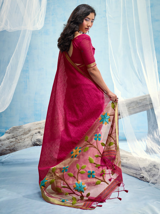 Pink Muga Silk saree – detail view 1