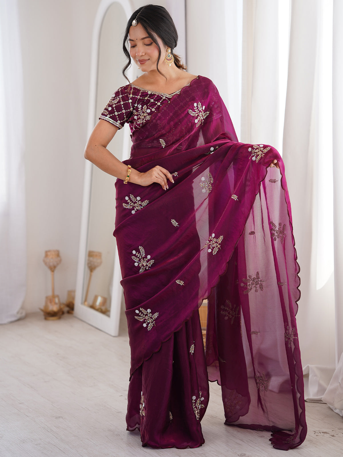 Purple Satin saree – detail view 2