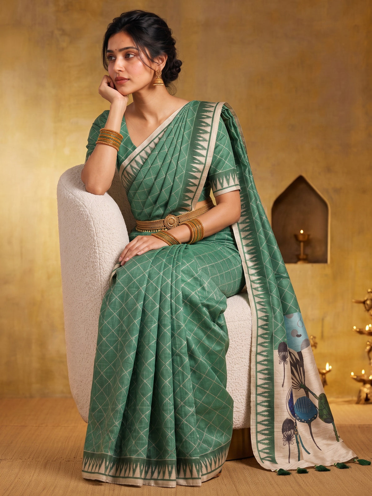 Light Green soft silk saree view 3
