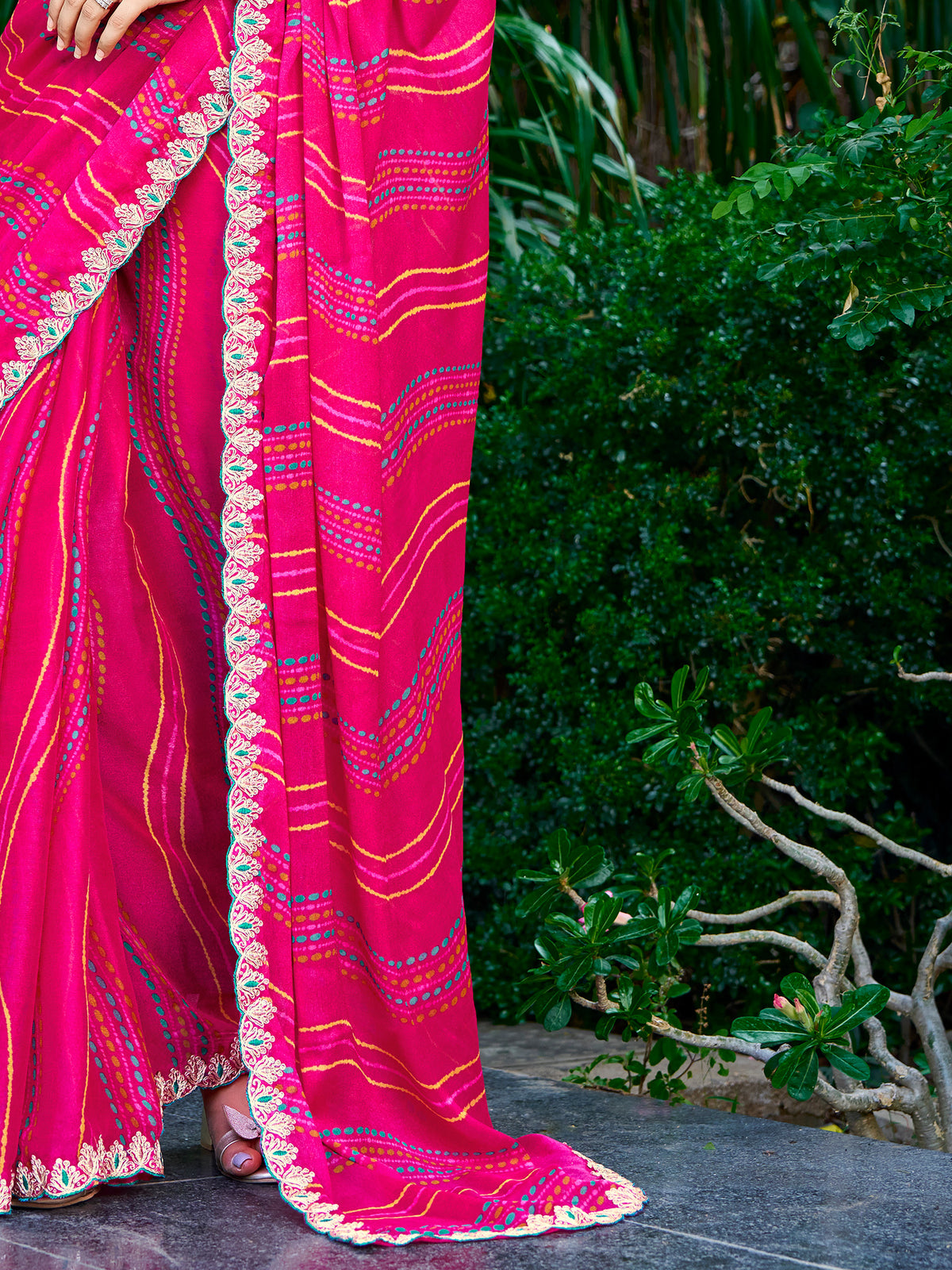 Pink Georgette saree – detail view 4