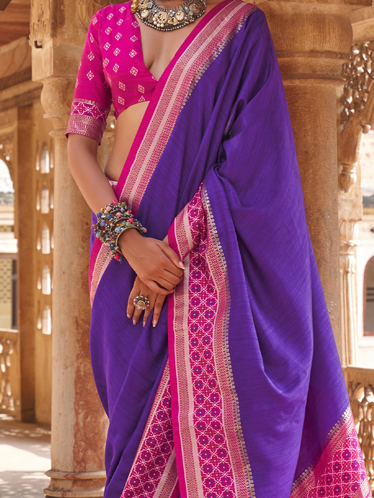 Violet Silk Blend saree – detail view 3