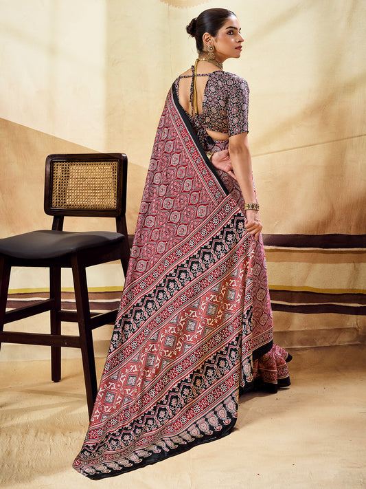 Maroon Satin saree – detail view 1