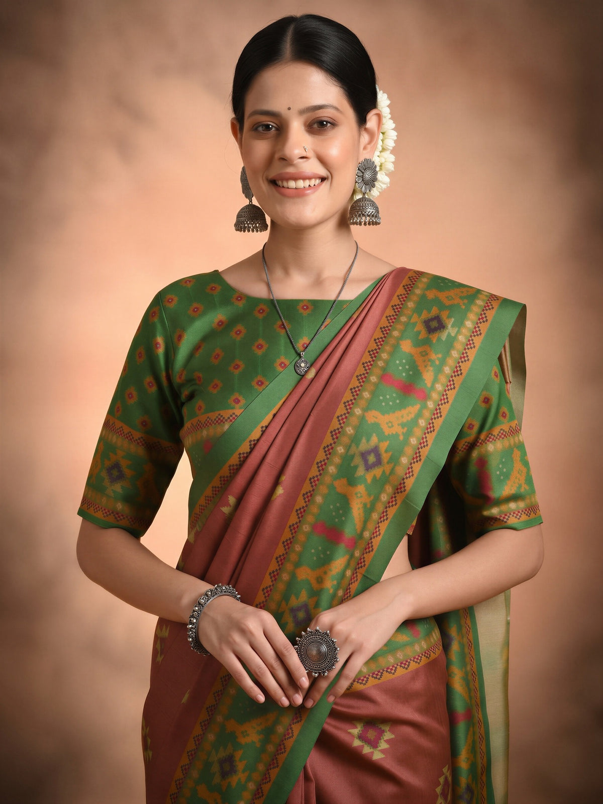 Rust Silk Blend saree – detail view 4
