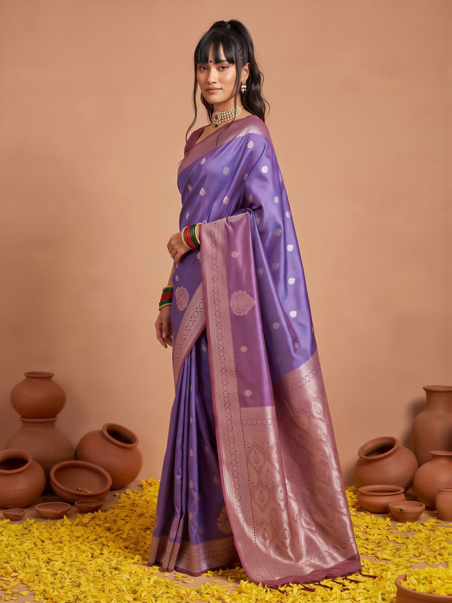 Purple Cotton Blend saree – detail view 2