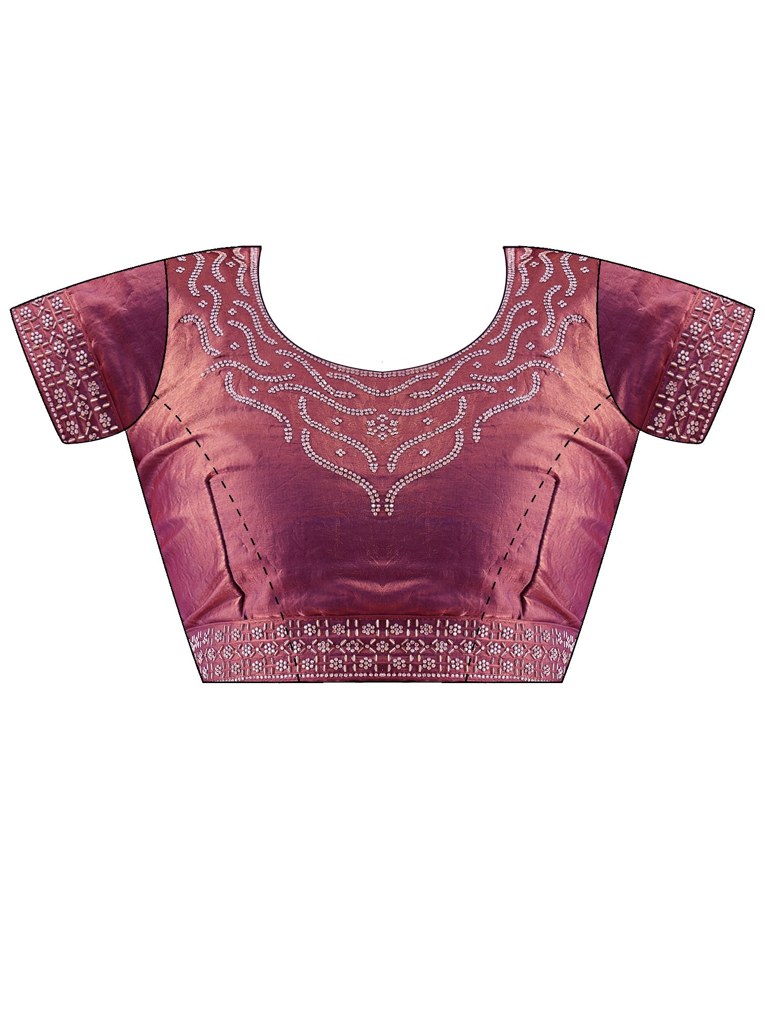 Unstitched mauve satin silk blouse piece with embellished design