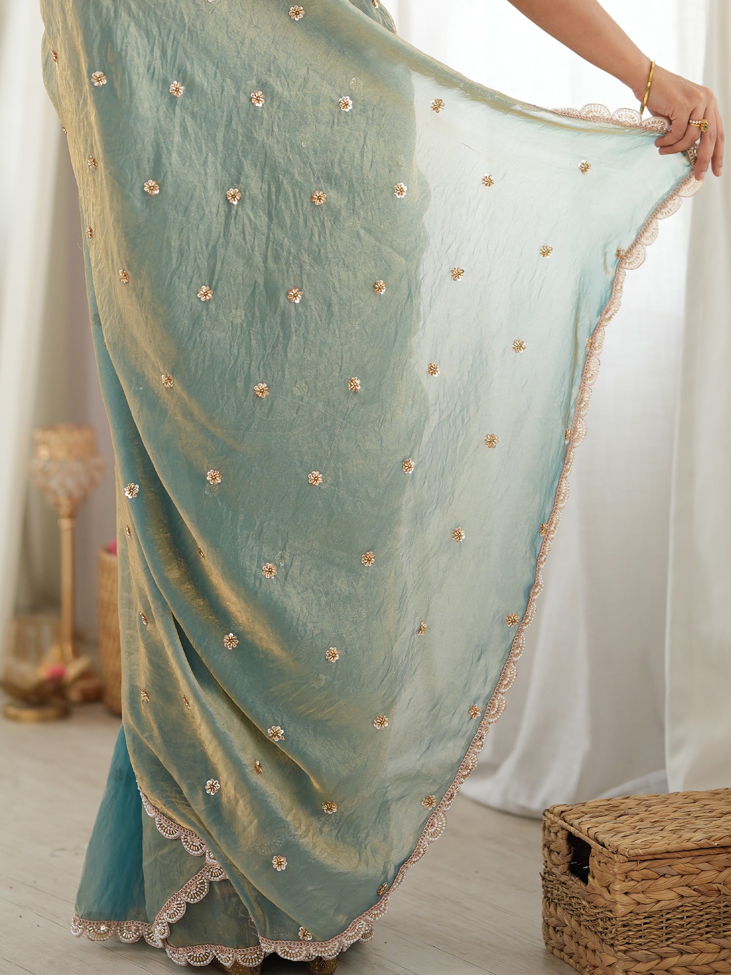 Light Blue Satin saree – detail view 5