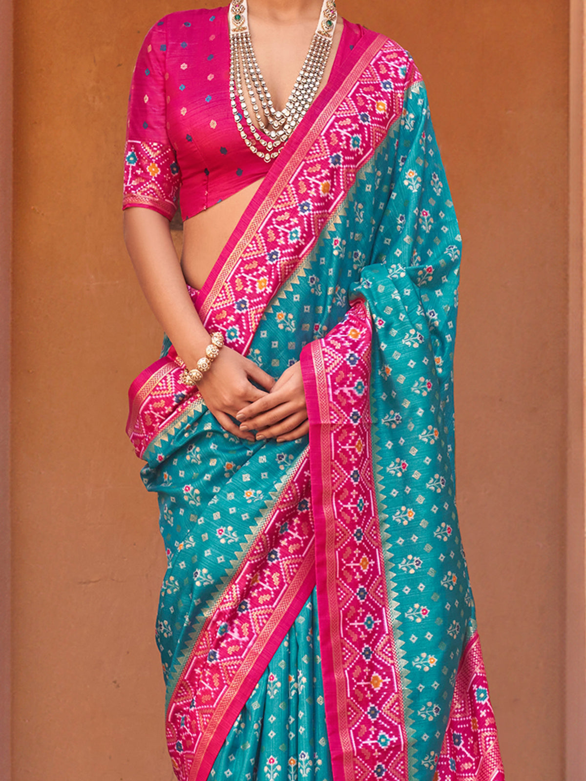 Turquoise Blue Silk Blend saree – detail view 3