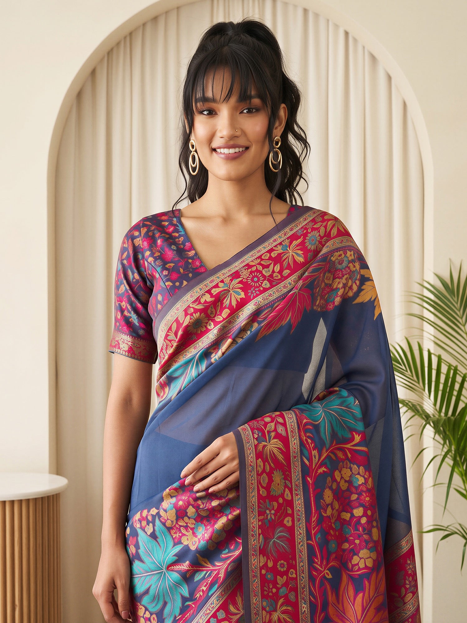 Navy Blue Pashmina Silk saree – detail view 4