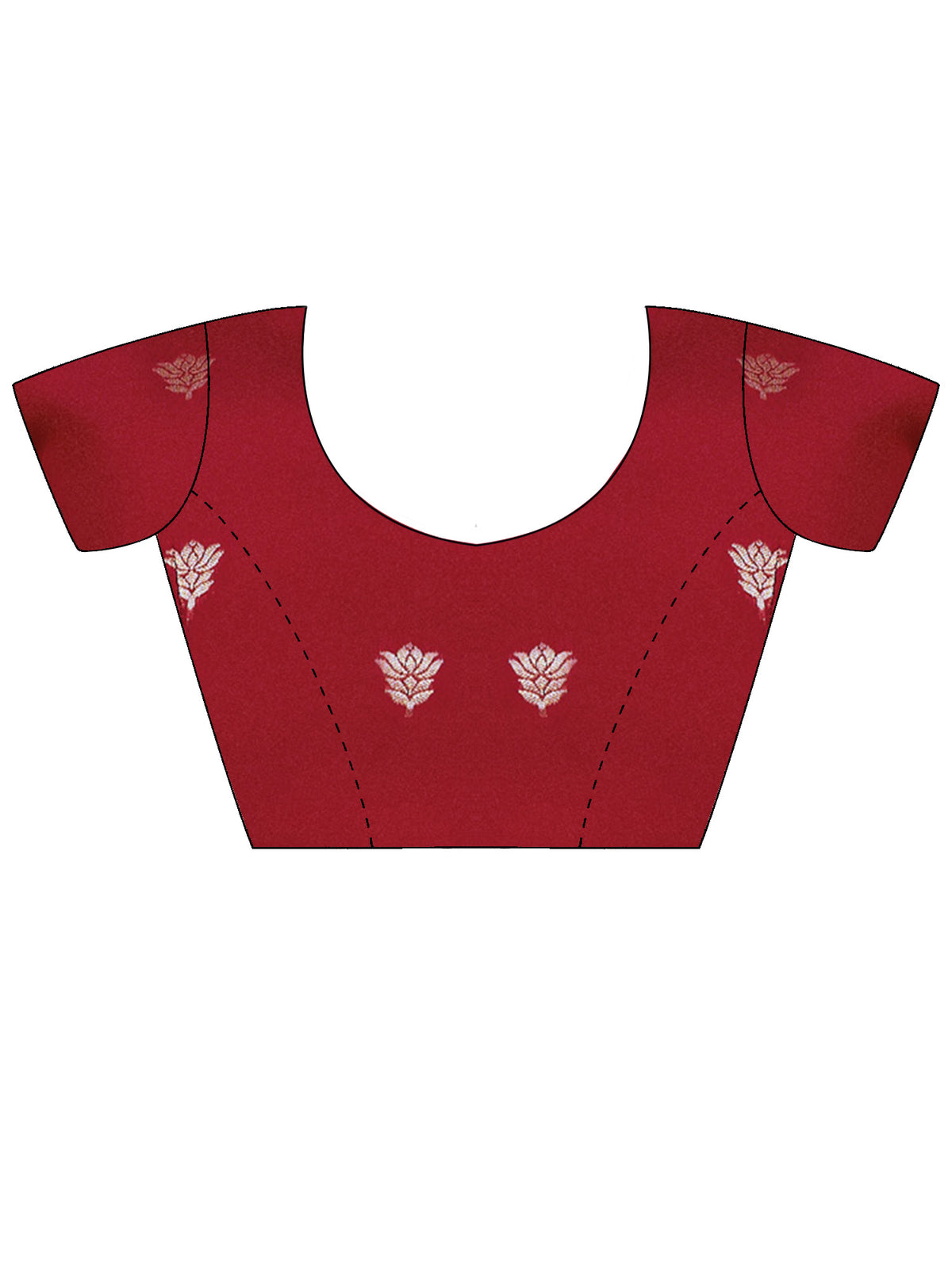 Unstitched red viscose silk blouse piece with zari butta design