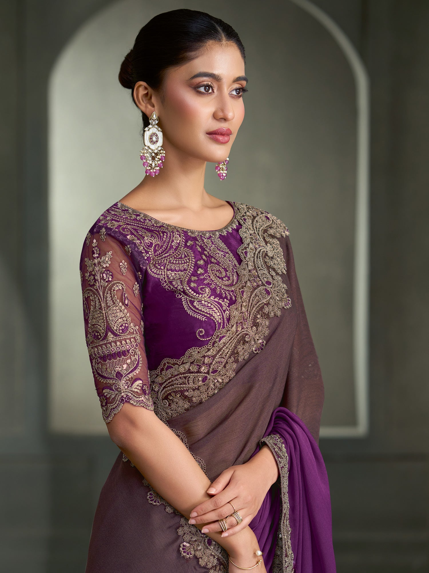 Purple Chiffon saree – detail view 1