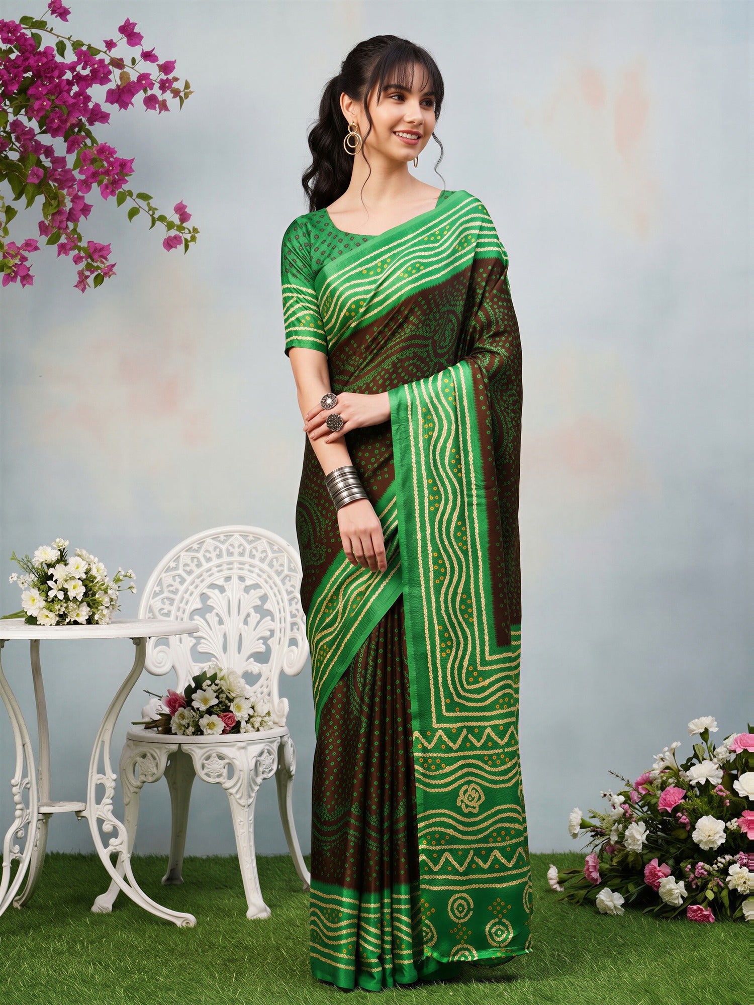 Brown Satin Silk saree – detail view 3