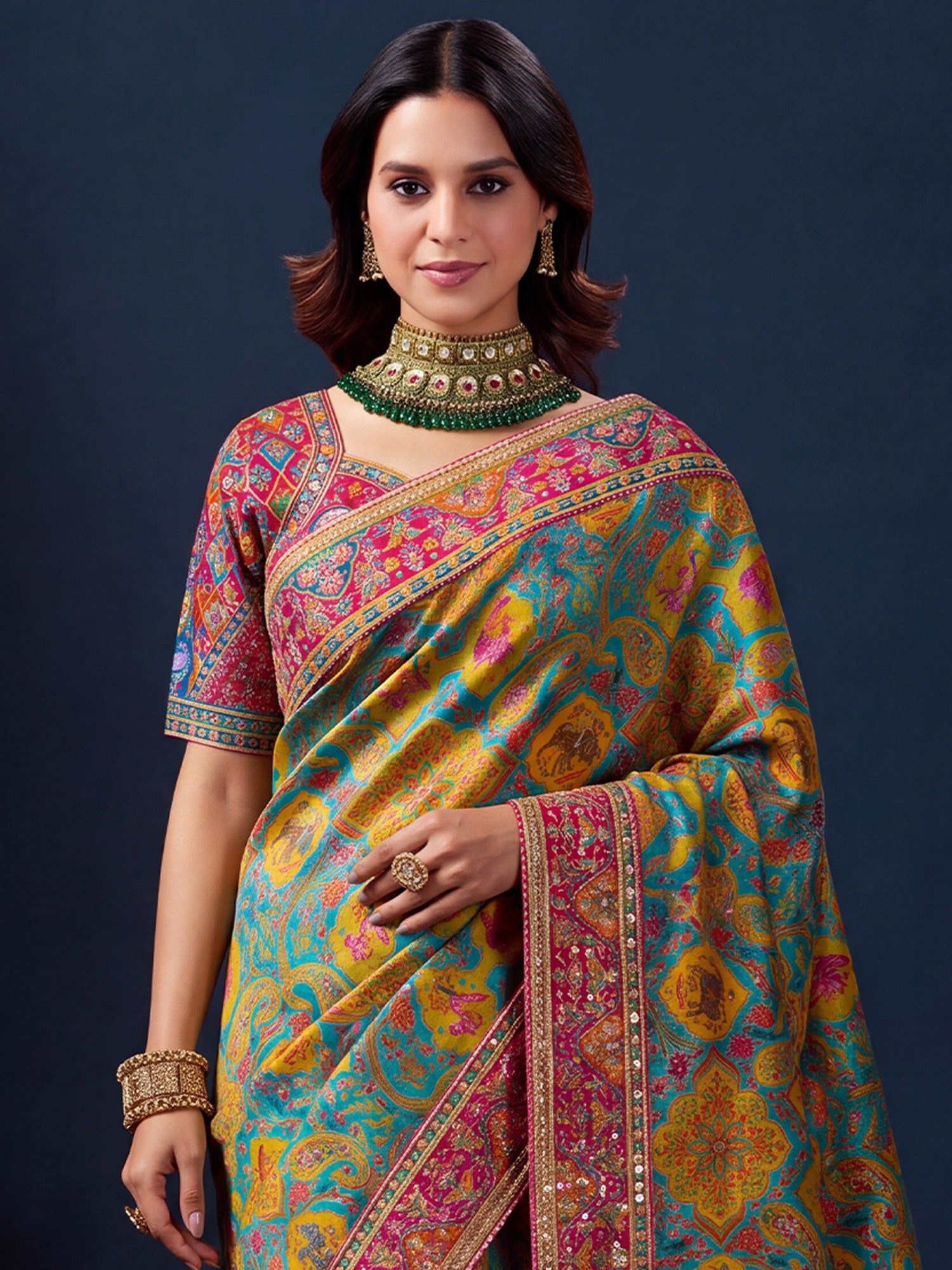 Aqua Blue Silk Blend saree – detail view 3