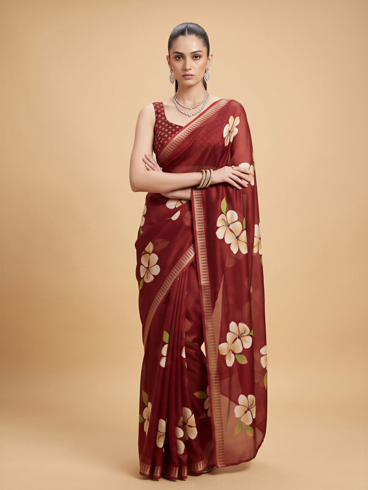 Maroon Georgette saree – detail view 3