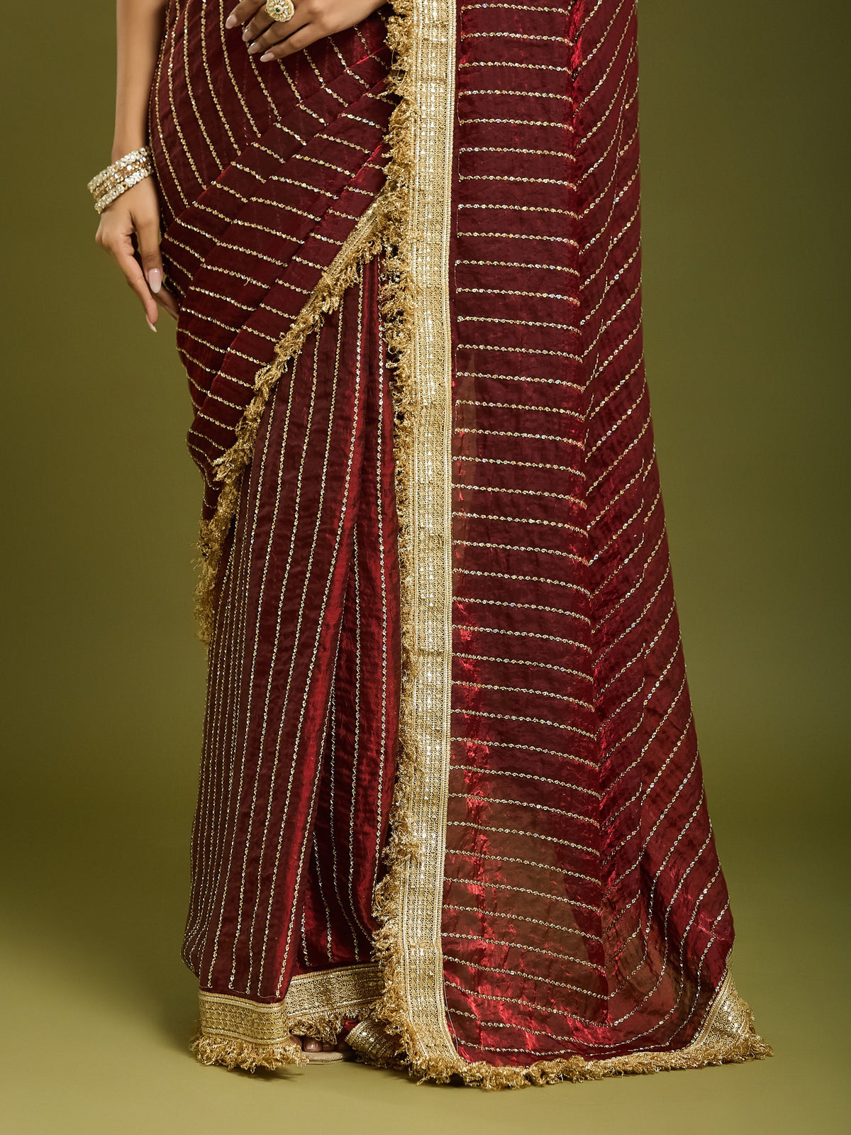 Maroon Satin saree – detail view 5
