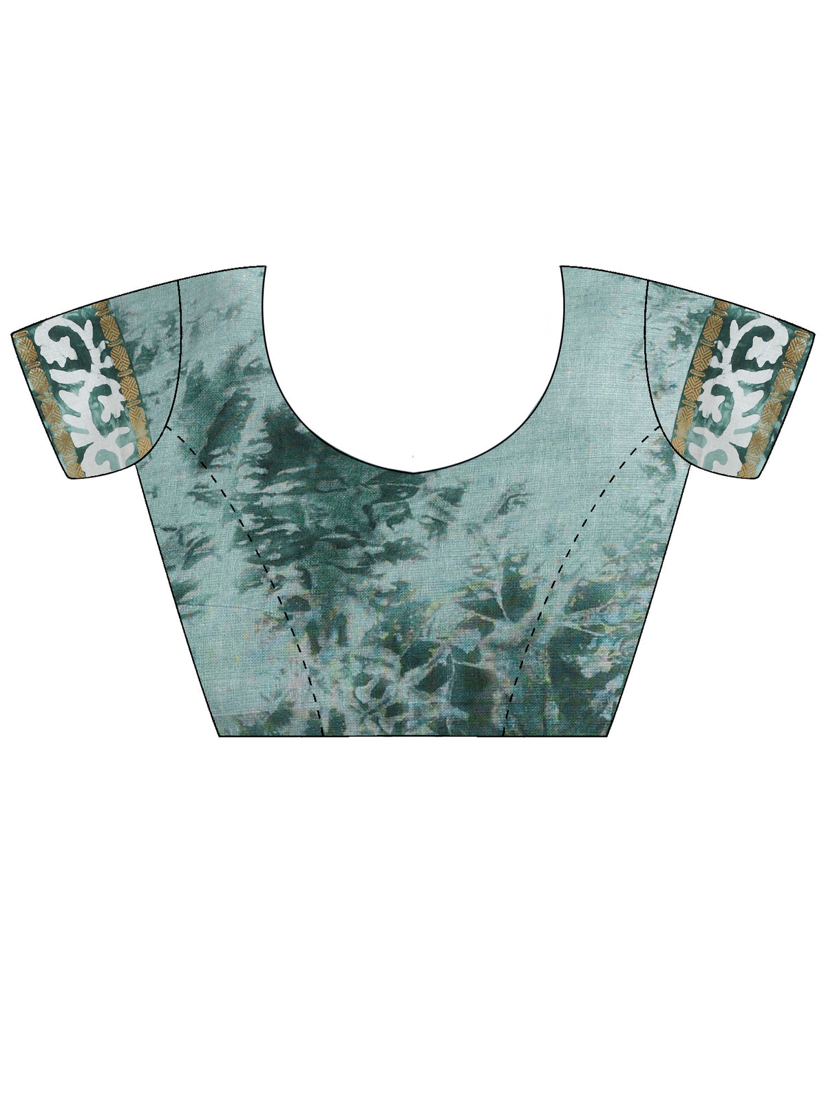 Unstitched sea green cotton blouse piece with ethnic motif design