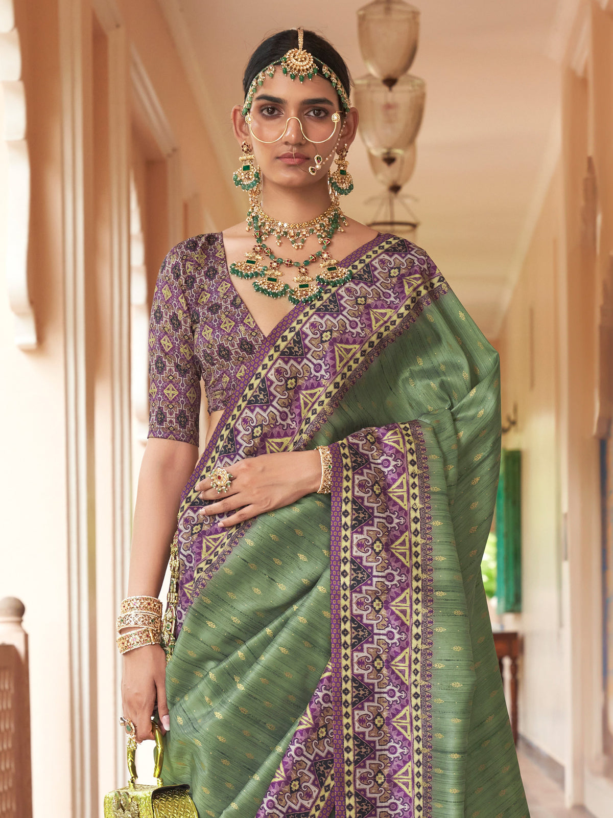 Light Green silk blend saree view 2
