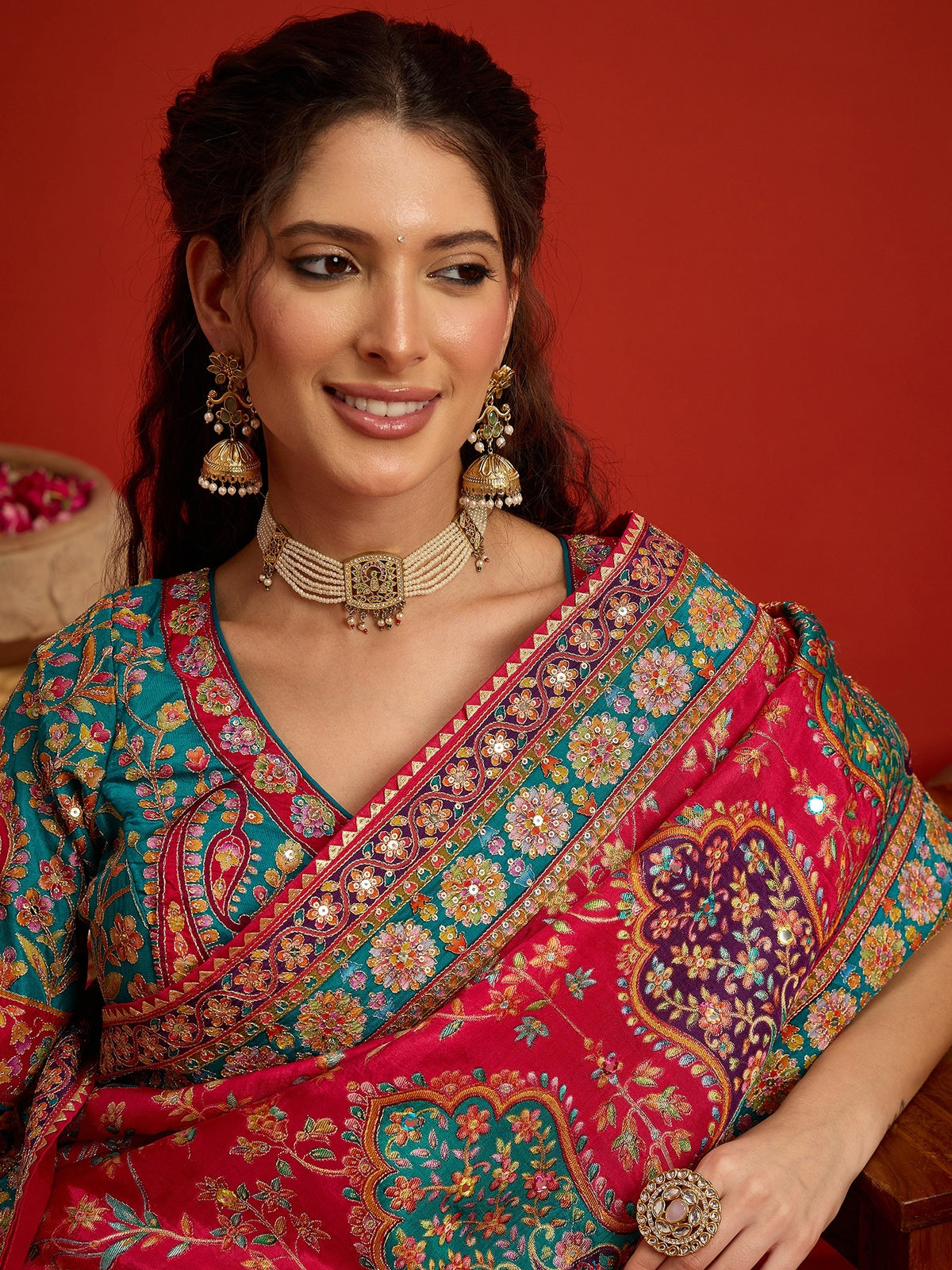 Pink Silk Blend saree – detail view 5