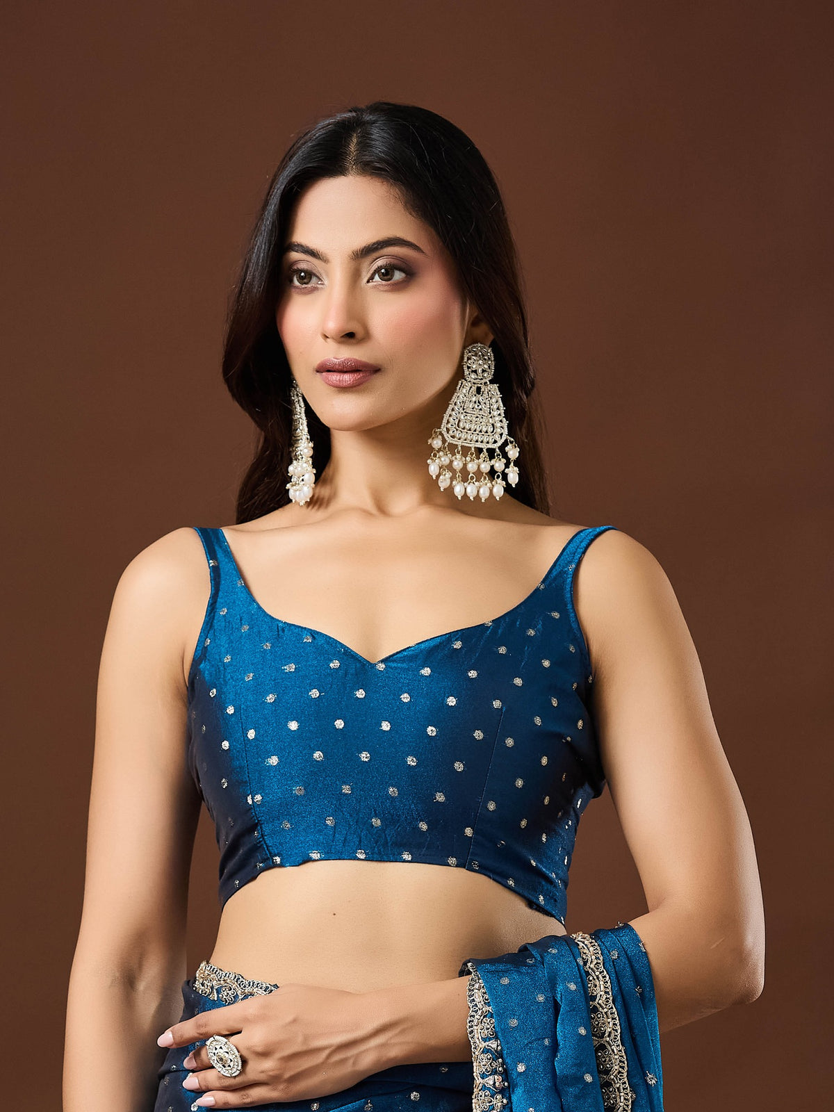 Teal Blue Georgette saree – detail view 2