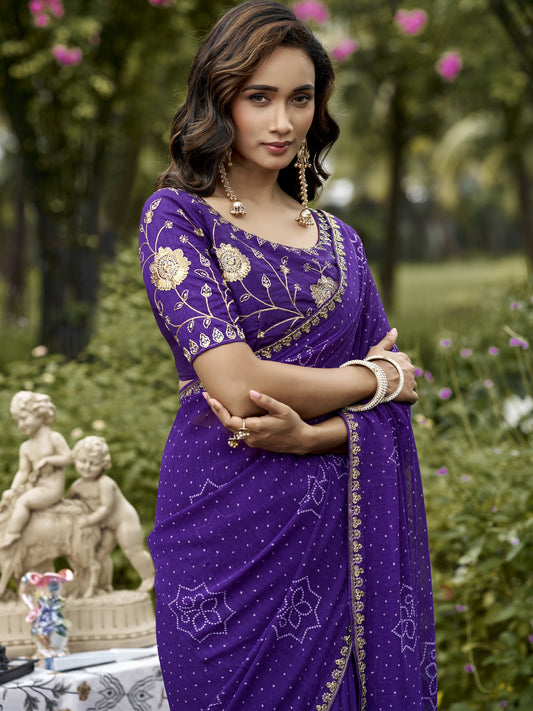 Violet georgette saree view 1