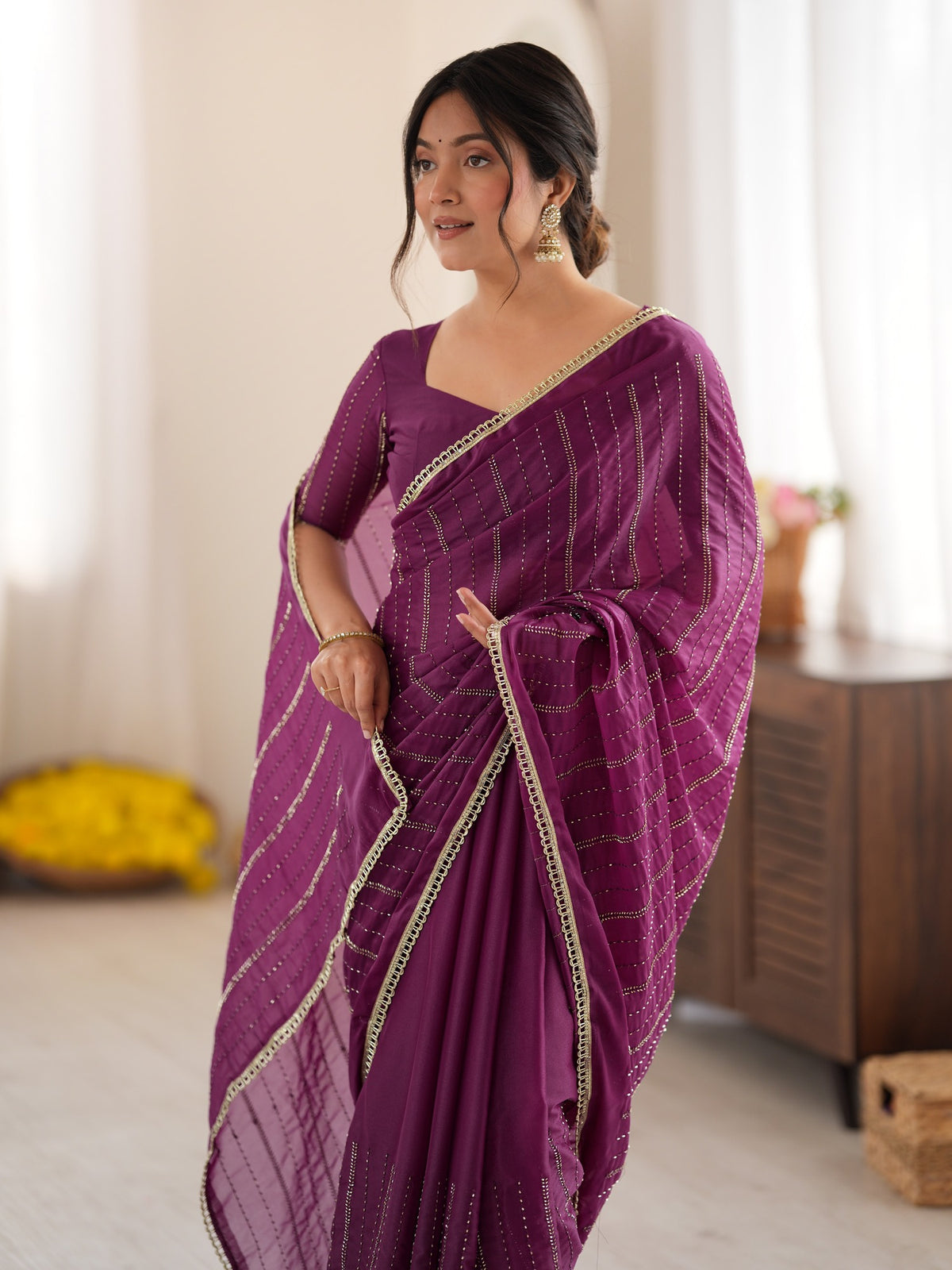 Purple Georgette saree – detail view 4