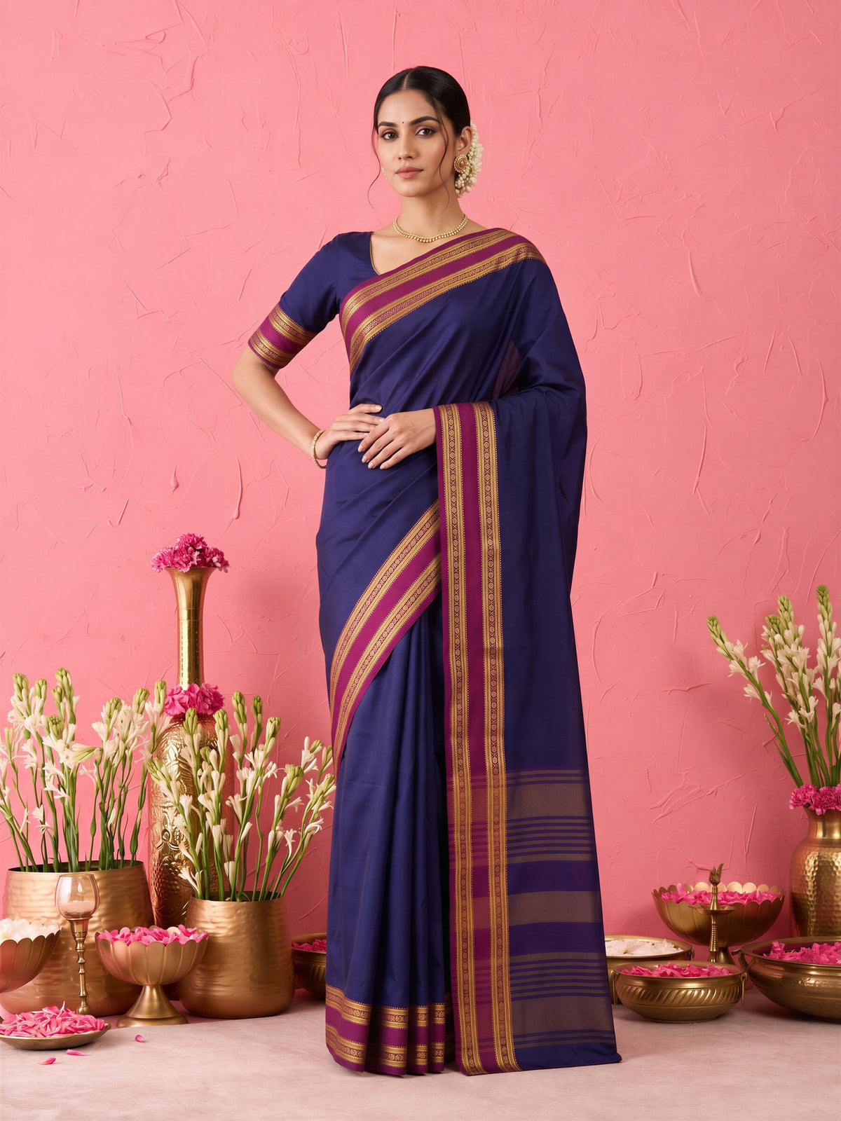 Purple cotton blend saree view 2