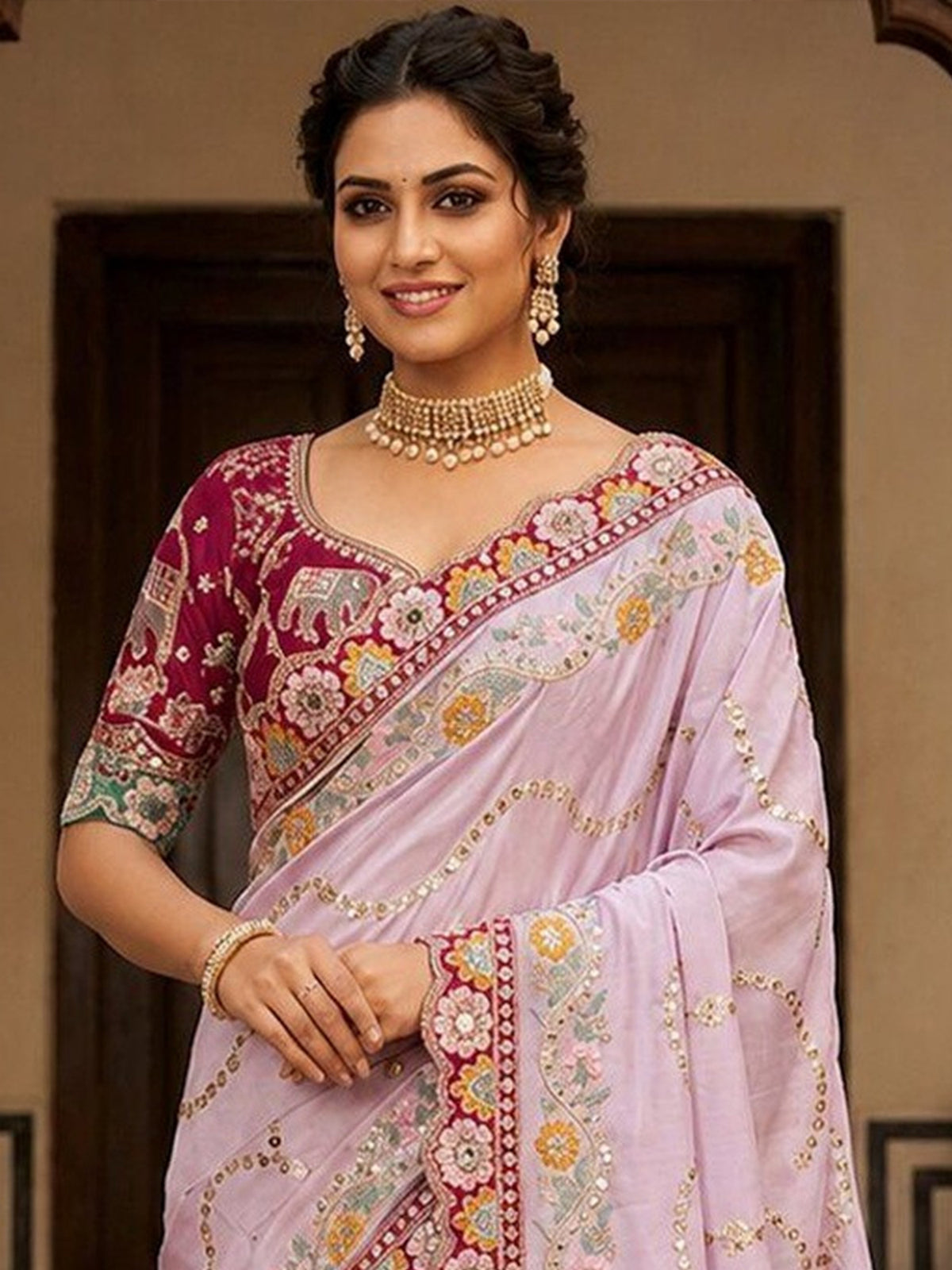 Lavender Pure Georgette saree – detail view 3