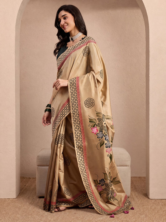 Beige Silk Blend saree – detail view 2