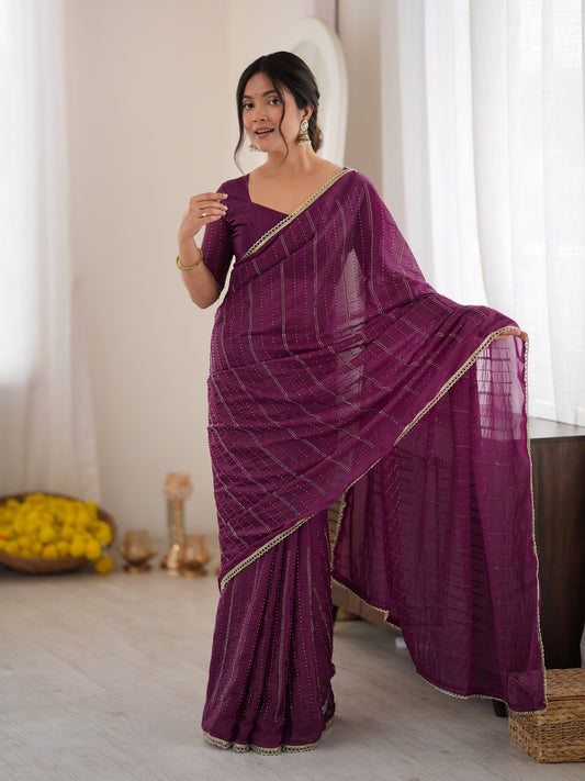 Purple Georgette saree – detail view 1