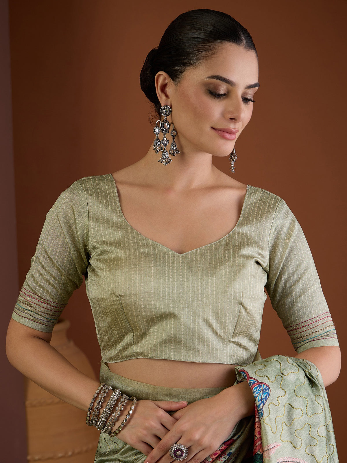 Sea Green art silk saree view 1