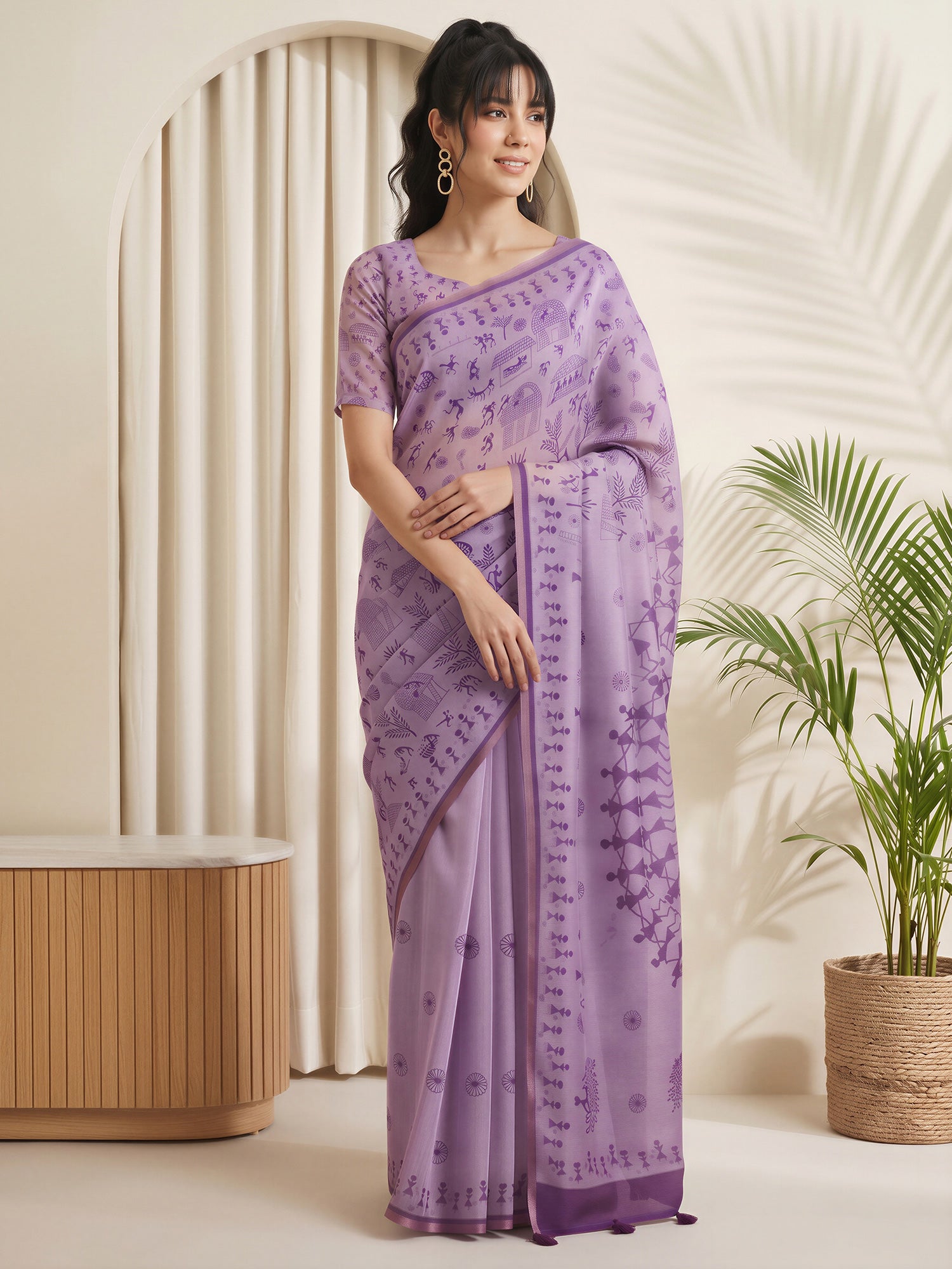 Lavender Cotton Linen saree – detail view 3