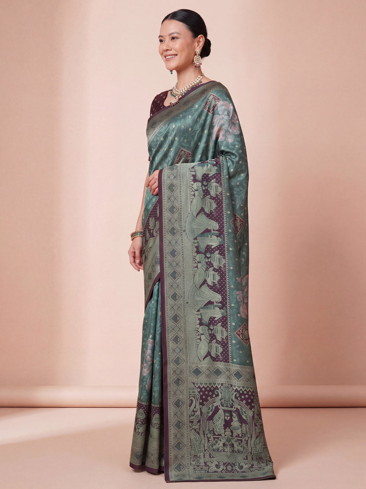 Sea Green Jacquard saree – detail view 2