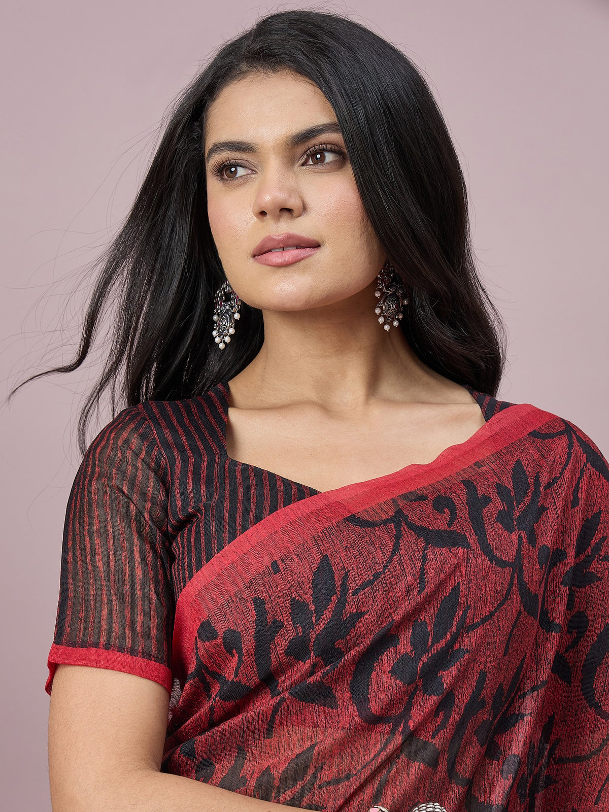Black cotton slub saree view 6