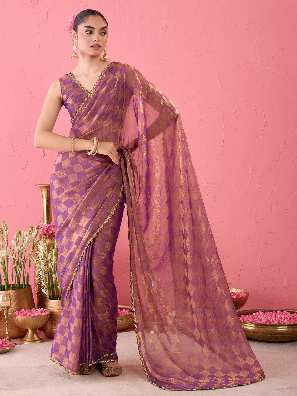 Purple Chiffon saree – detail view 4