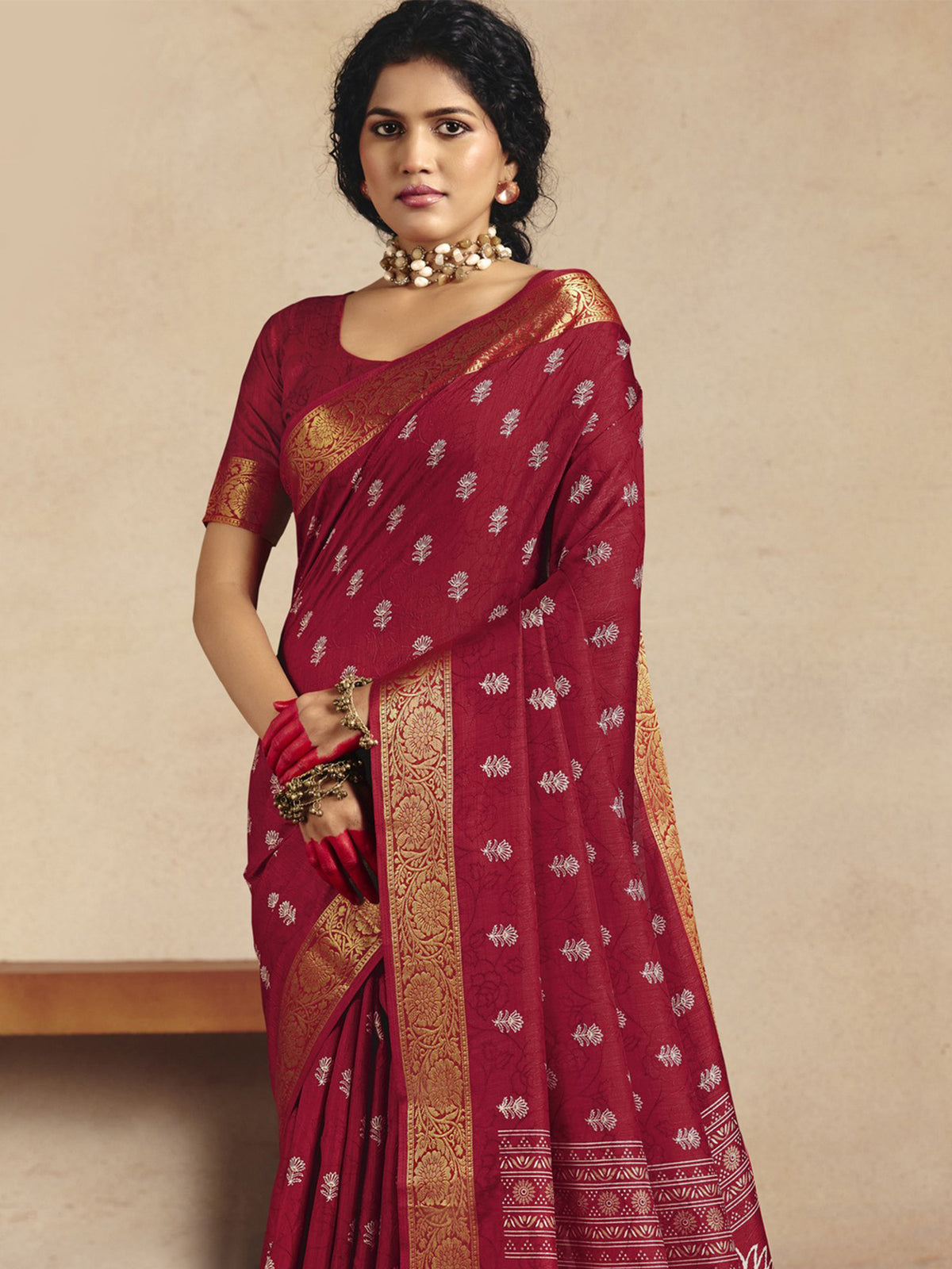 Red Tussar Silk saree – detail view 5