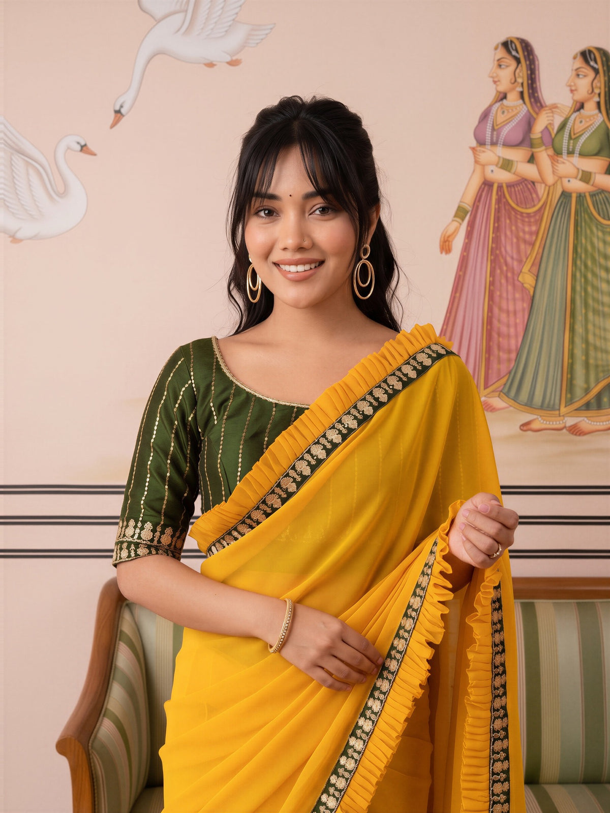 Yellow Georgette saree – detail view 4