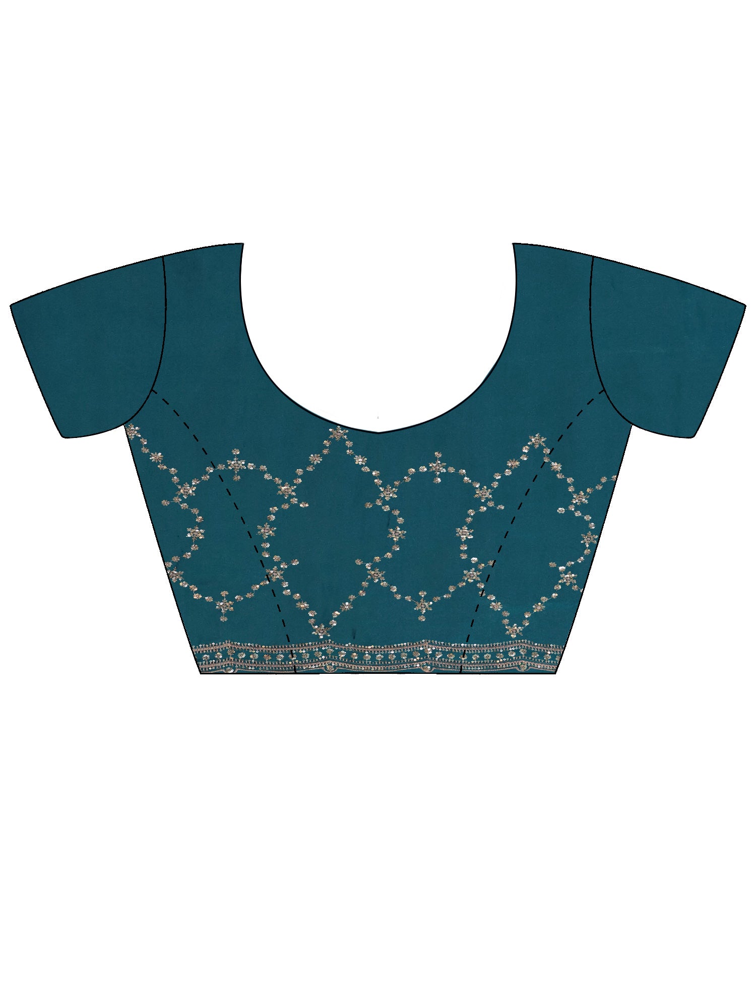 Unstitched teal green satin blouse piece with embellished design
