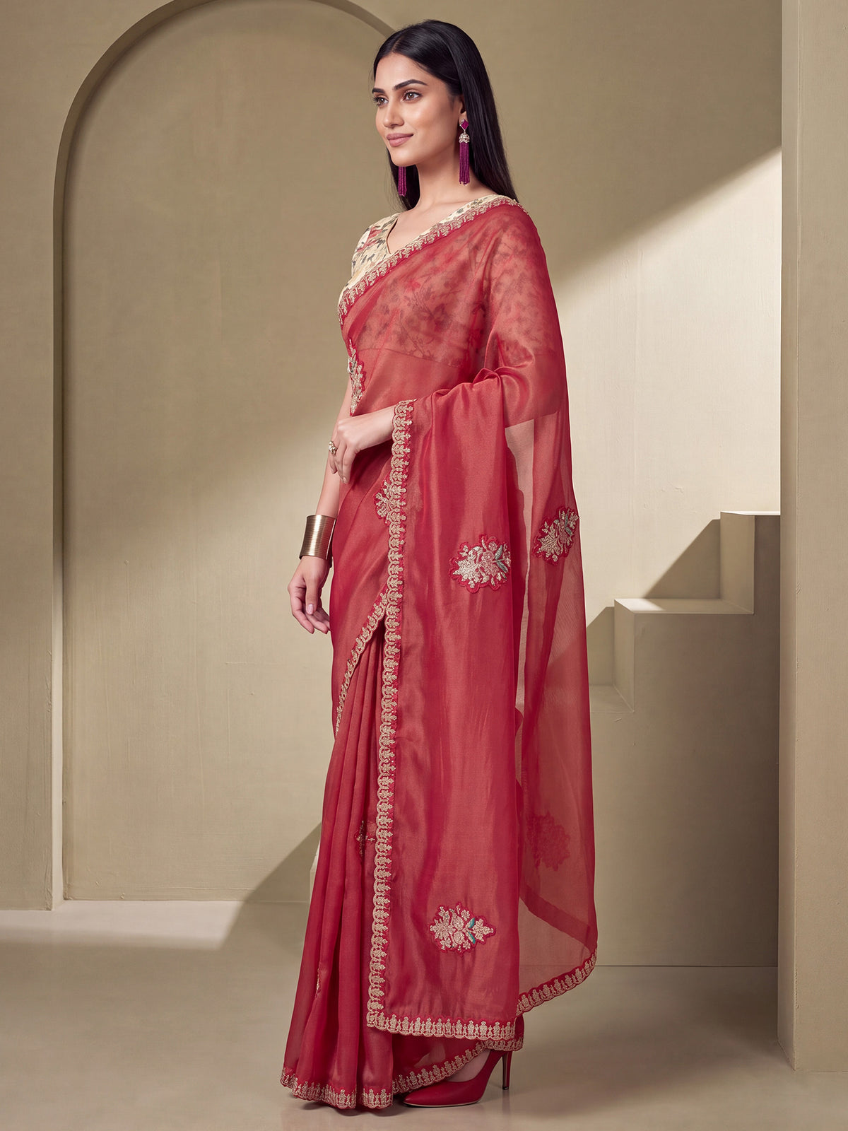 Rust Tissue saree – detail view 2