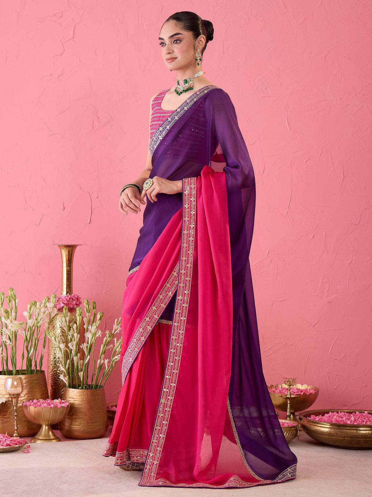 Pink Pure Georgette saree – detail view 4
