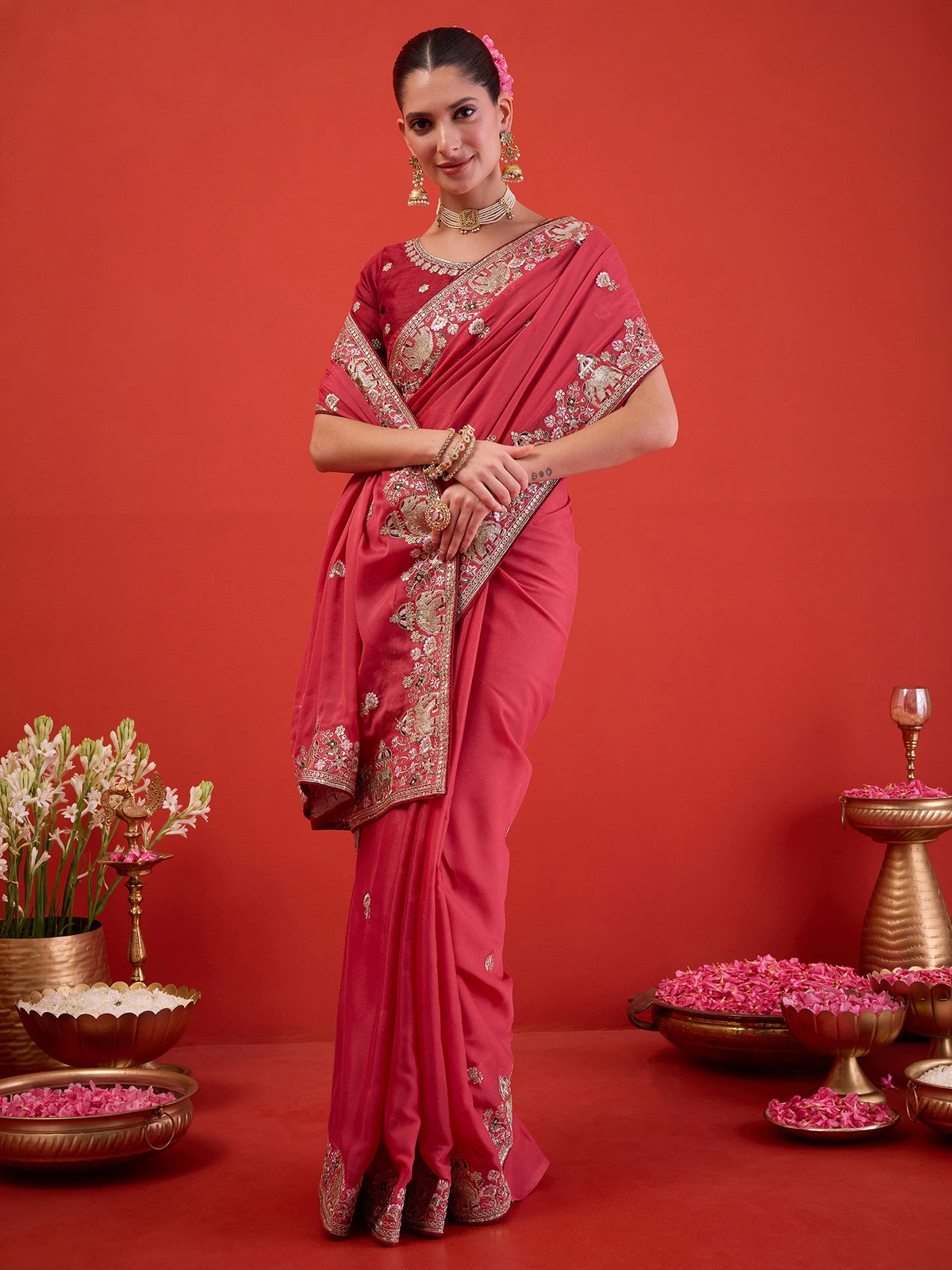 Pink Georgette saree – detail view 4