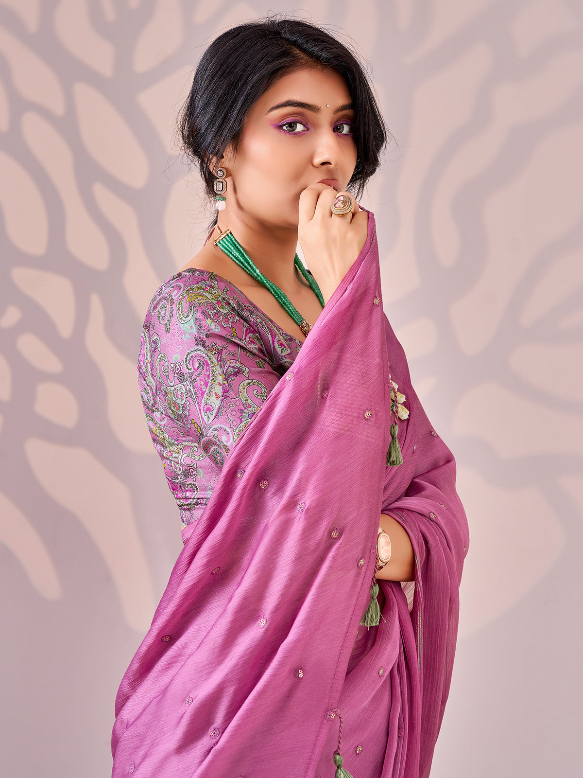 Mauve Chiffon saree – detail view 3