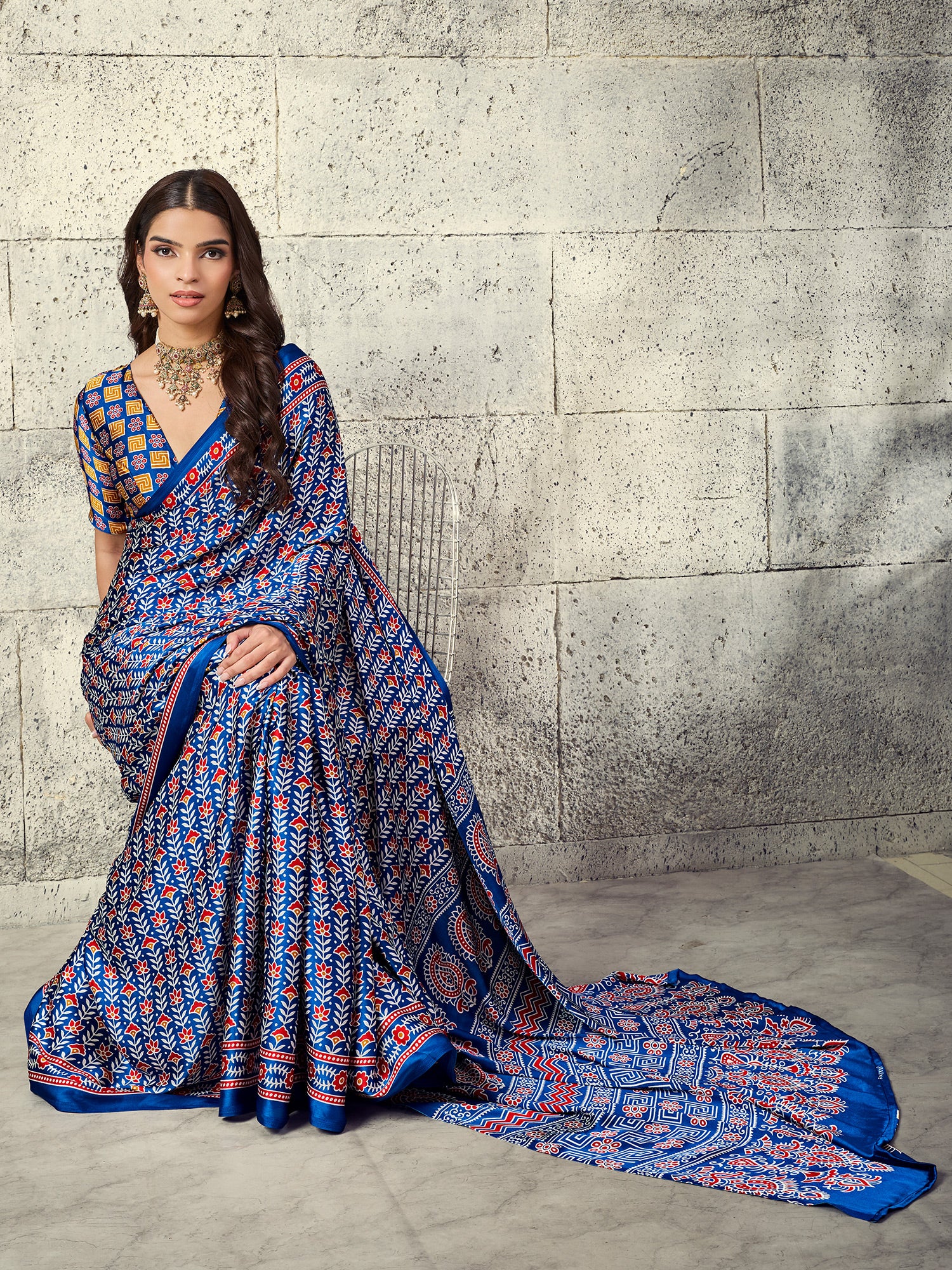 Blue Satin saree – detail view 2