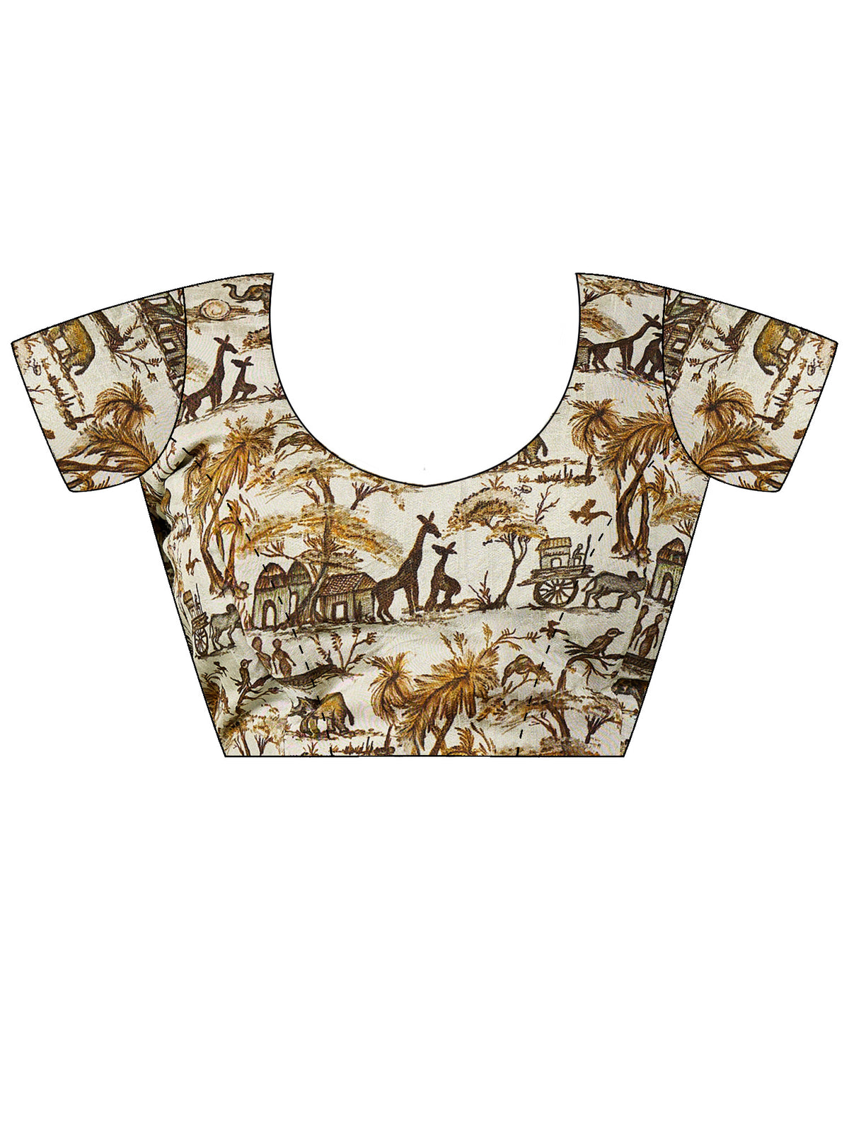 Unstitched cream viscose silk blouse piece with animal print design