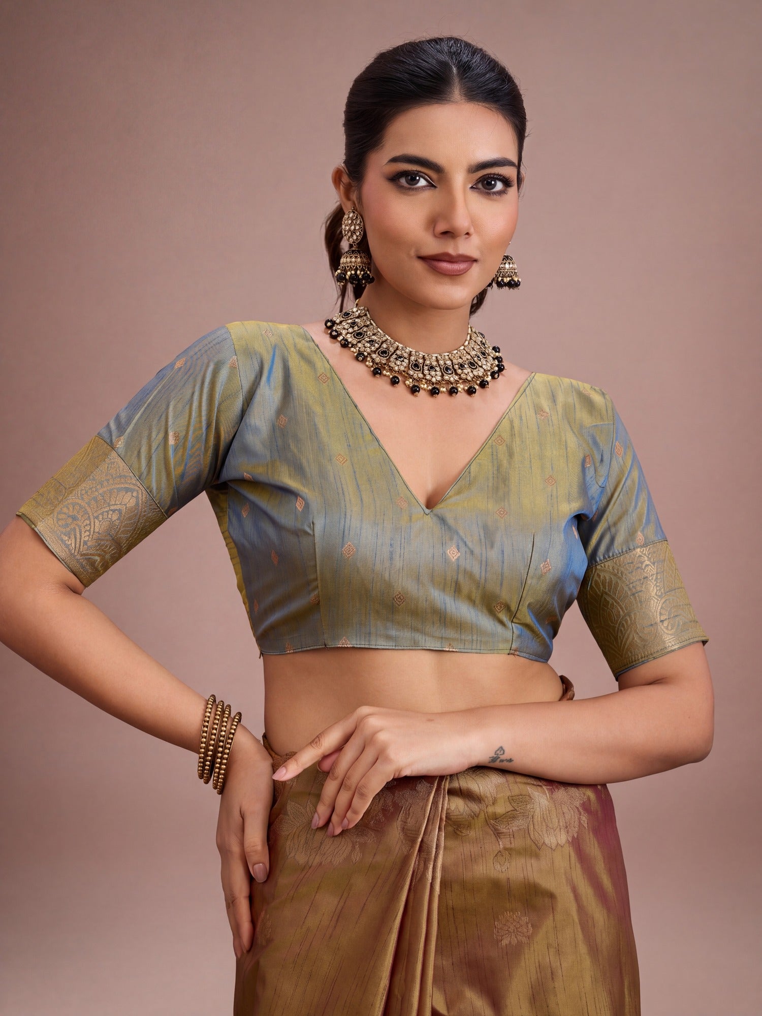 Mustard Tussar Silk saree – detail view 4