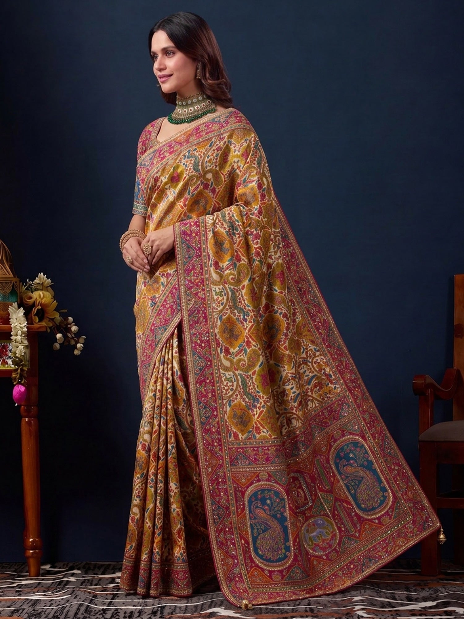 Cream Silk Blend saree – detail view 3