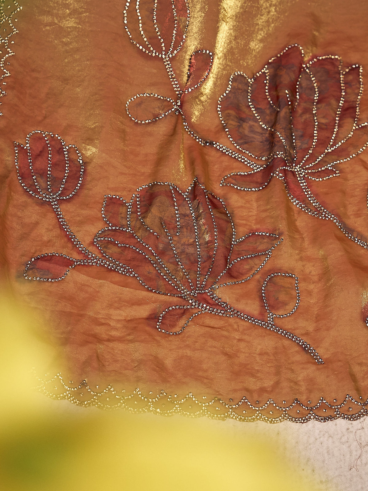 Bronze satin silk saree view 5